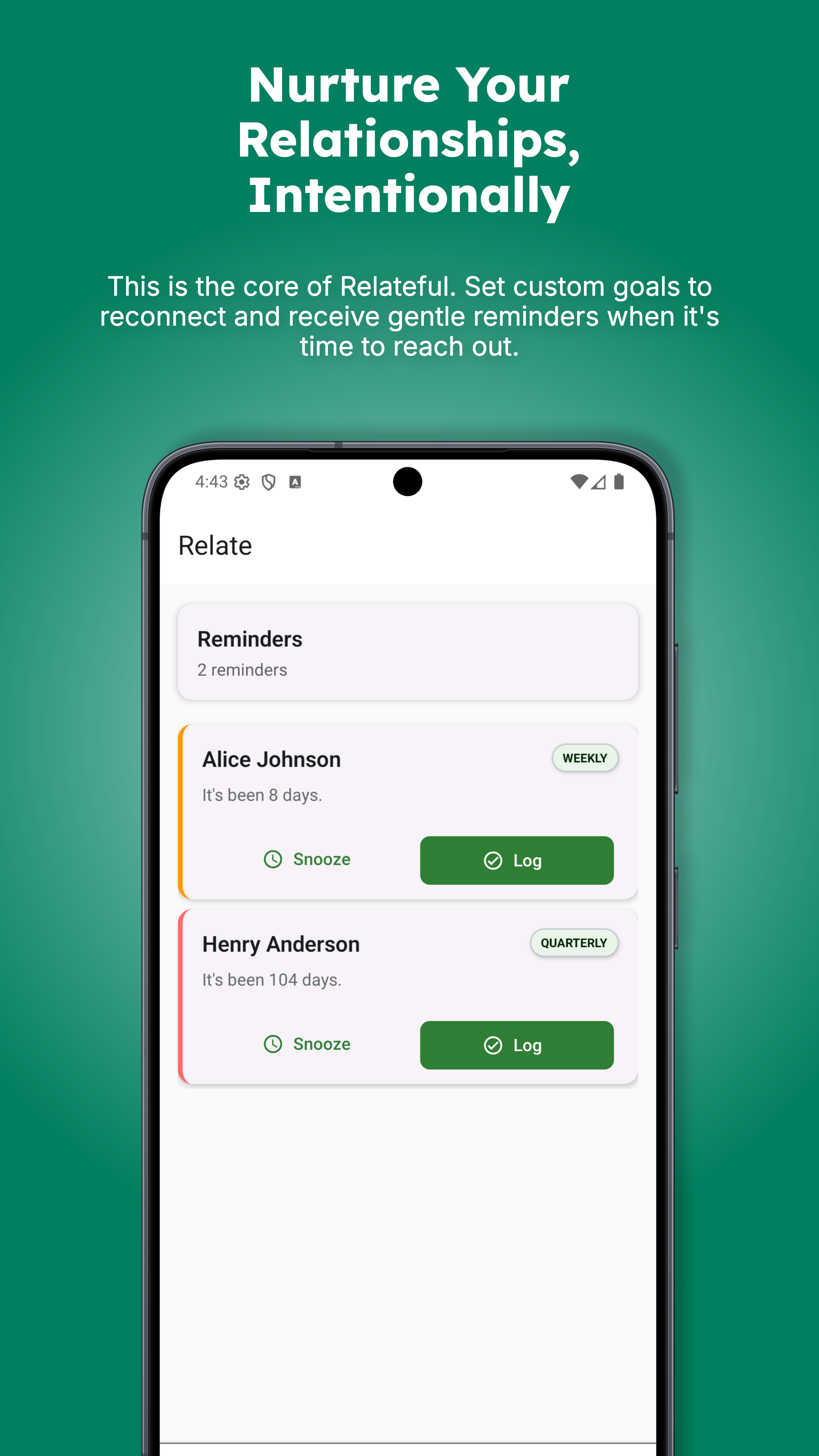 App screenshot showing the reminders screen